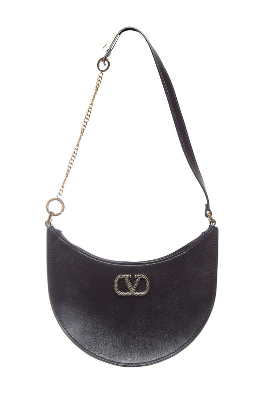 Valentino Black Gem V-Logo Hobo Shoulder Bag