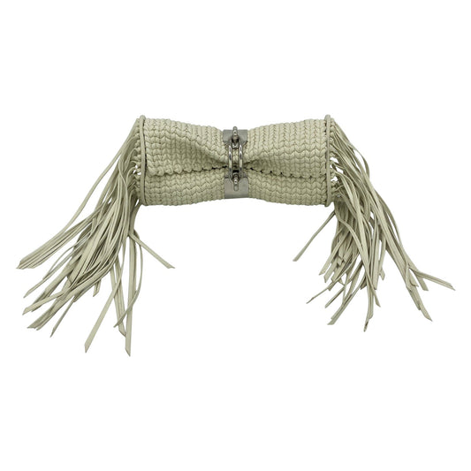 BALENCIAGA White Leather Tresse Fringe Clutch