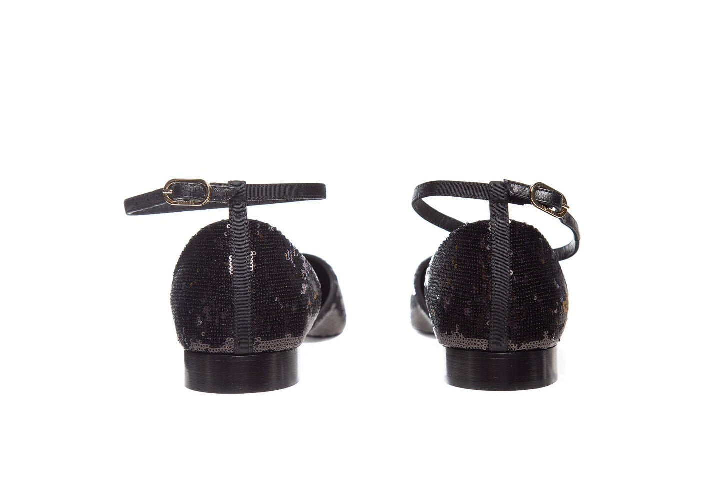 Chanel Black Sequin Mary Jane Ankle Strap Flats SZ 40