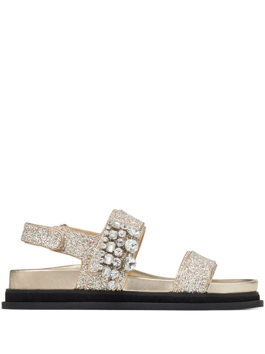 Jimmy Choo Women Verity Glittered Flat Sandals With Crystal Embellishment