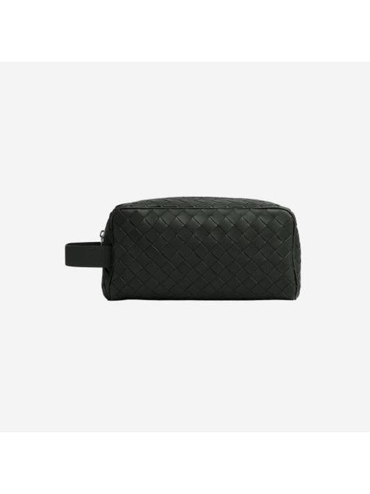 Bottega Veneta Intrecciato Travel Pouch Dark Green Travertine