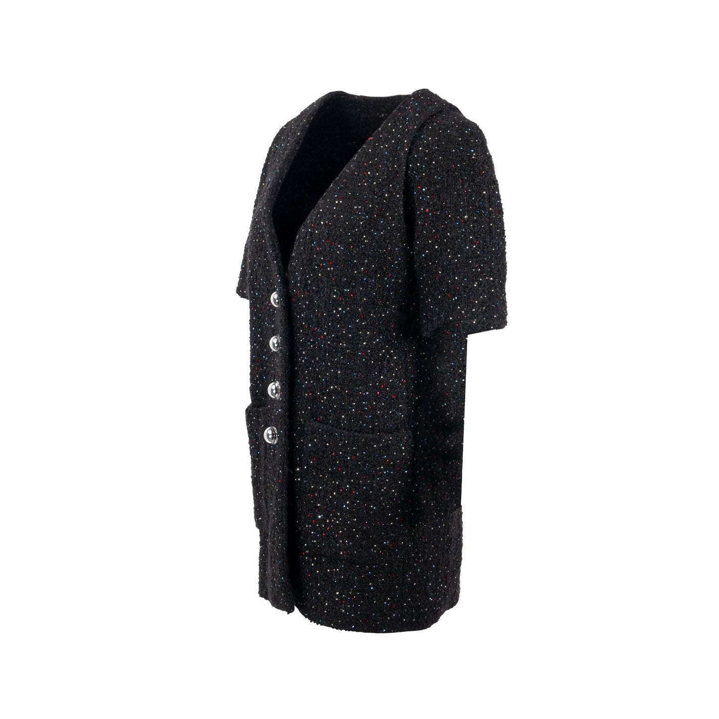 Chanel Size 38 Shining Crystal Tweed Dress Coat Wool/Acrylic Black/Multicolour