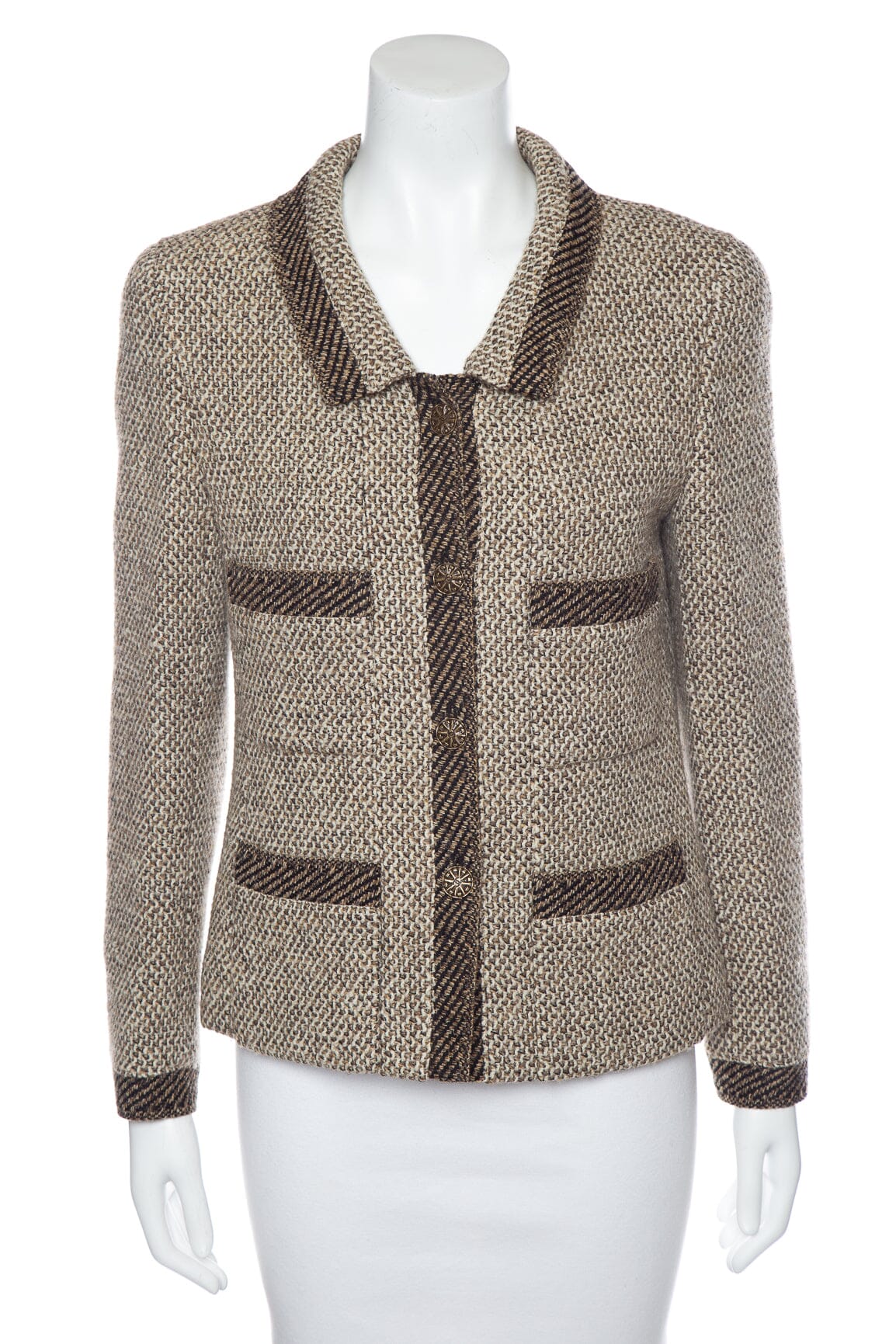 Chanel Vintage 1998 Autumn Knit Brown and Cream Jacket SZ 40