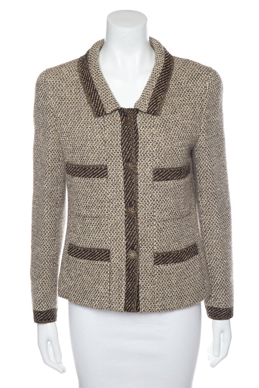 Chanel Vintage 1998 Autumn Knit Brown and Cream Jacket SZ 40
