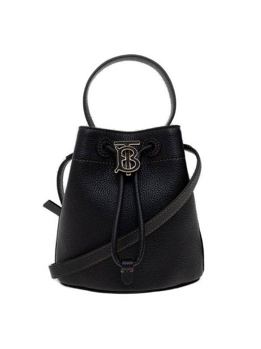 Burberry Mini Grainy Leather TB Bucket Bag Black