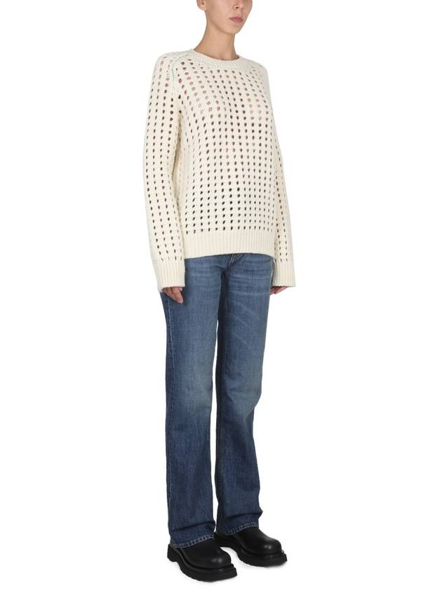 Bottega Veneta Open Mesh Sweater Knit Top Ivory