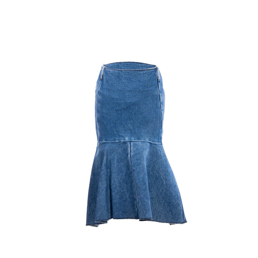 Balenciaga Size 36 Godet Peplum-style Denim Skirt Cotton Blue