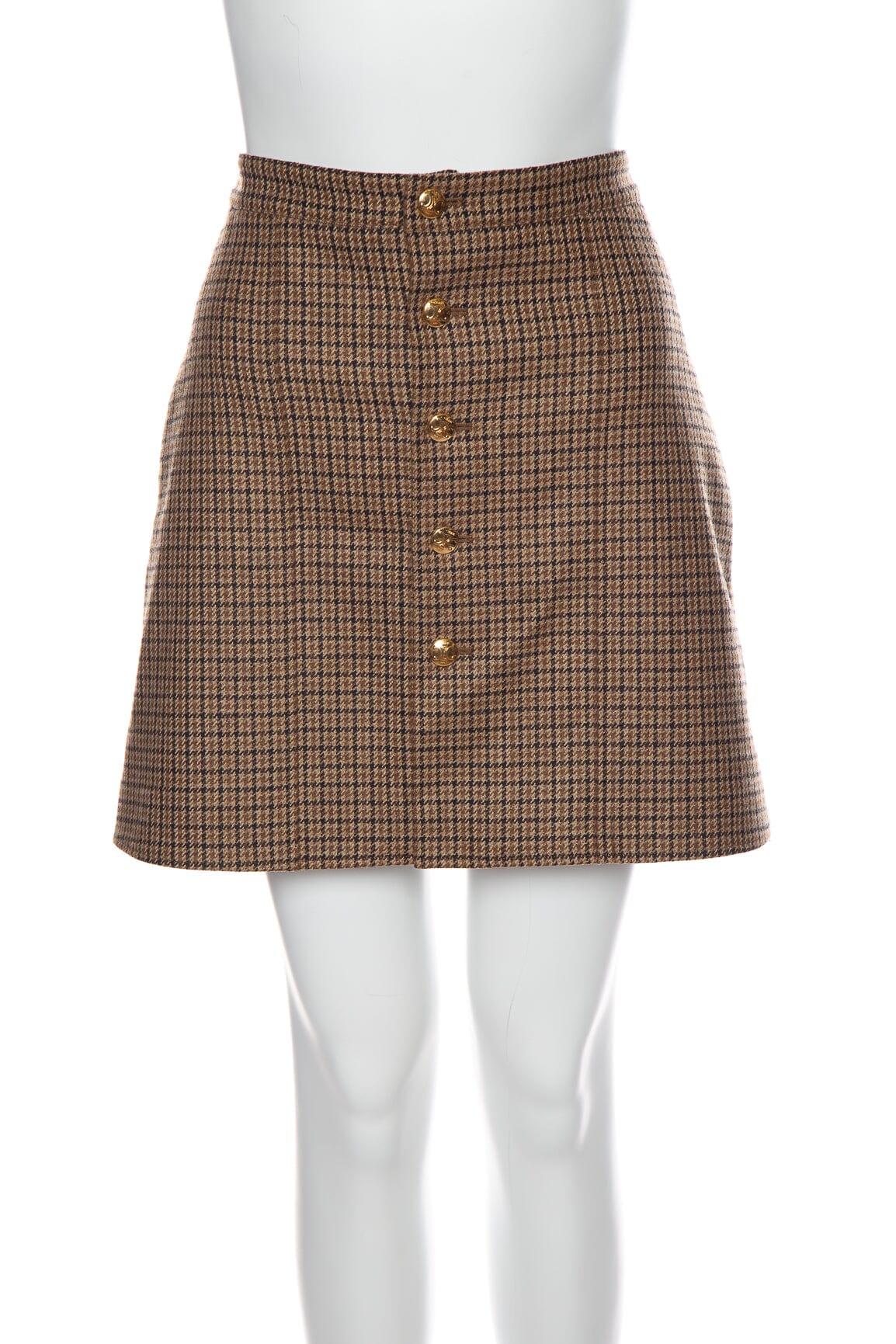 Celine Brown Checkered Houndstooth Skirt SZ 38 NWT