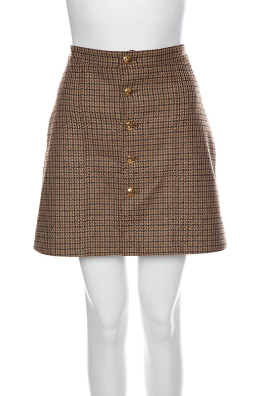 Celine Brown Checkered Houndstooth Skirt SZ 38 NWT