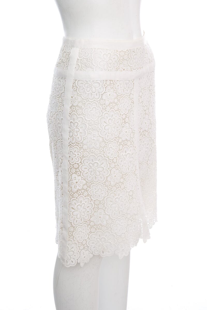 Chanel Ivory Floral Eyelet Skirt SZ 34