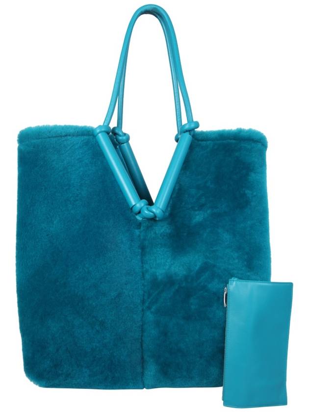 Bottega Veneta Bowlster Reversible Shearling Tote Bag Blue
