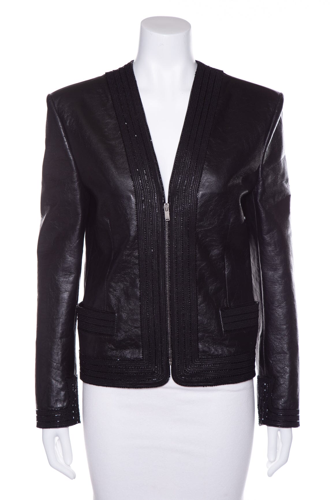 Yves Saint Laurent Black Leather Embellished Blazer SZ S