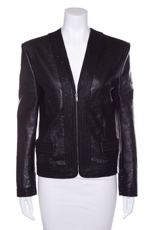 Yves Saint Laurent Black Leather Embellished Blazer SZ S