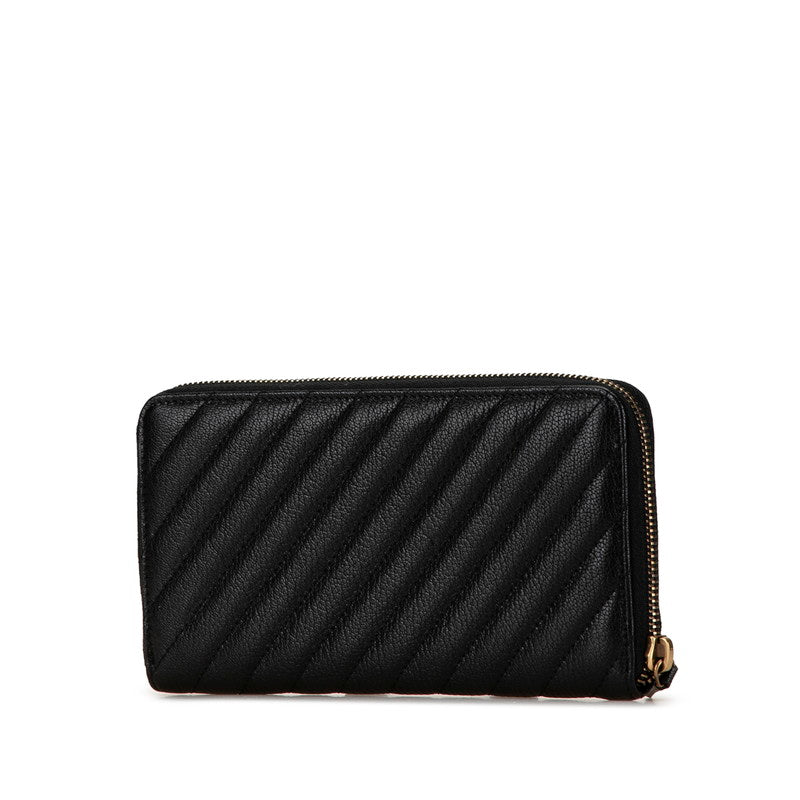 Chanel Coco Mark Stripe Long Wallet Black