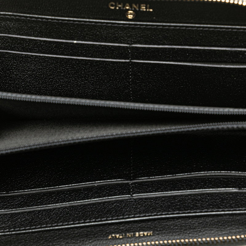 Chanel Coco Mark Stripe Long Wallet Black