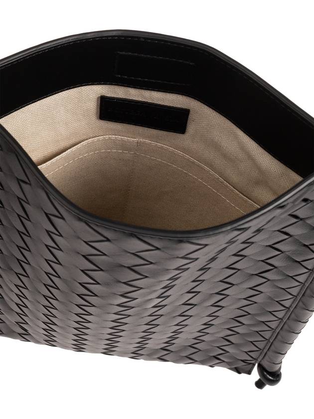 Bottega Veneta Intrecciato Flat Loop Large Leather Cross Bag Black