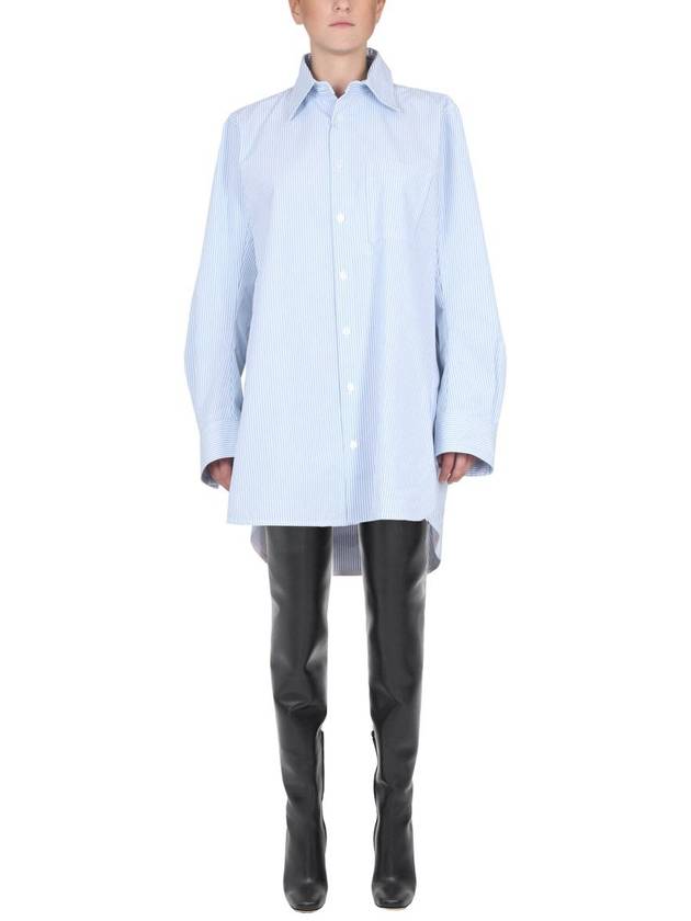 Bottega Veneta Women's Pinstripe Compact Cotton Shirt Pale Blue