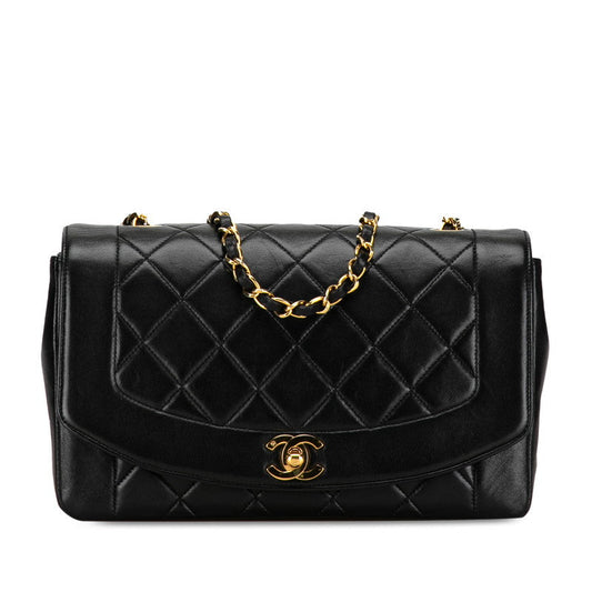 Chanel Matelasse Diana 25 Chain Shoulder Bag Black Lambskin