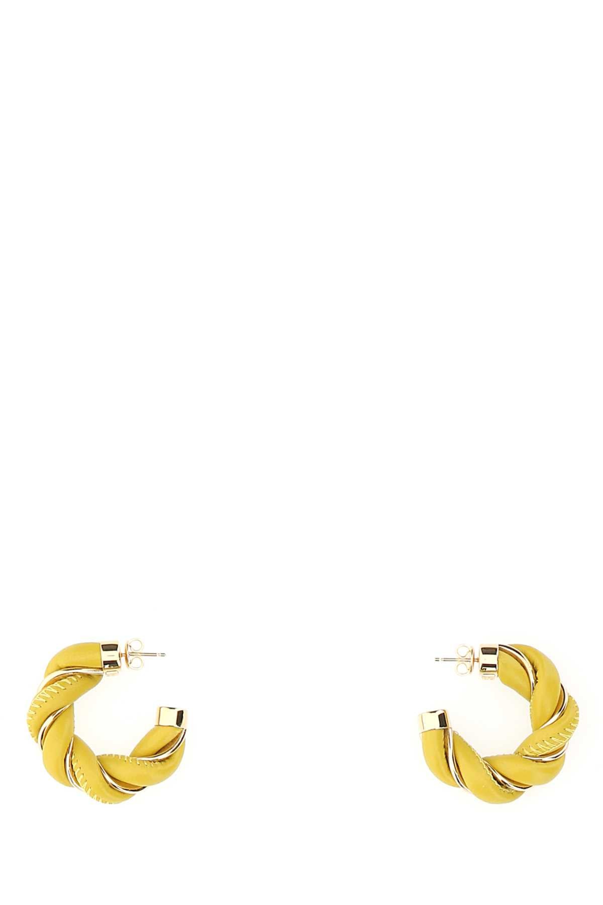 Bottega Veneta Women Yellow Nappa Leather And 925 Silver Twist Earrings