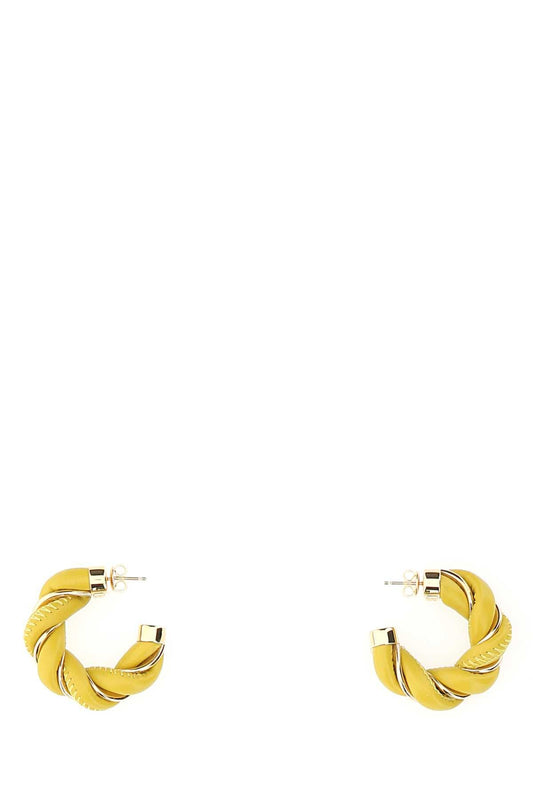 Bottega Veneta Women Yellow Nappa Leather And 925 Silver Twist Earrings