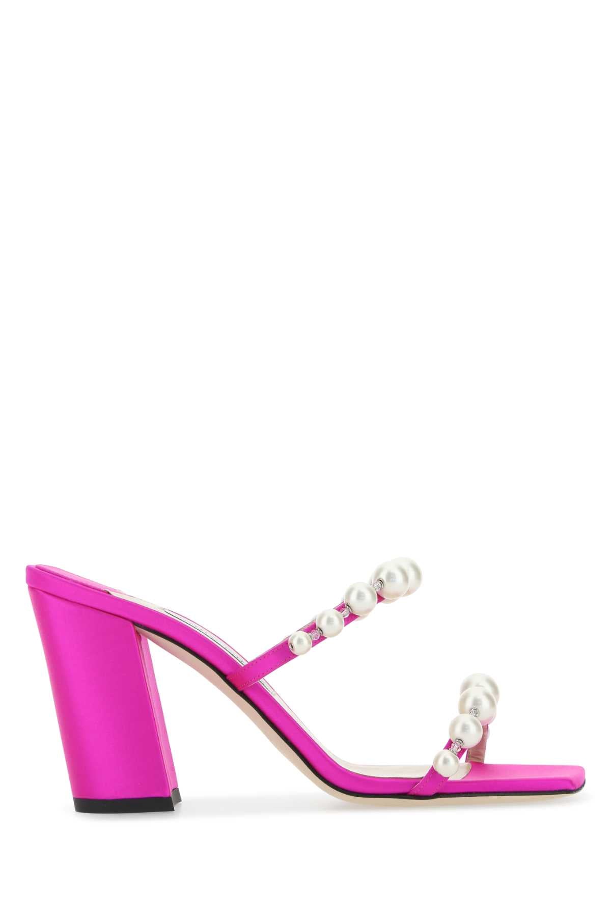 Jimmy Choo Women Fuchsia Satin Amara 85 Mules