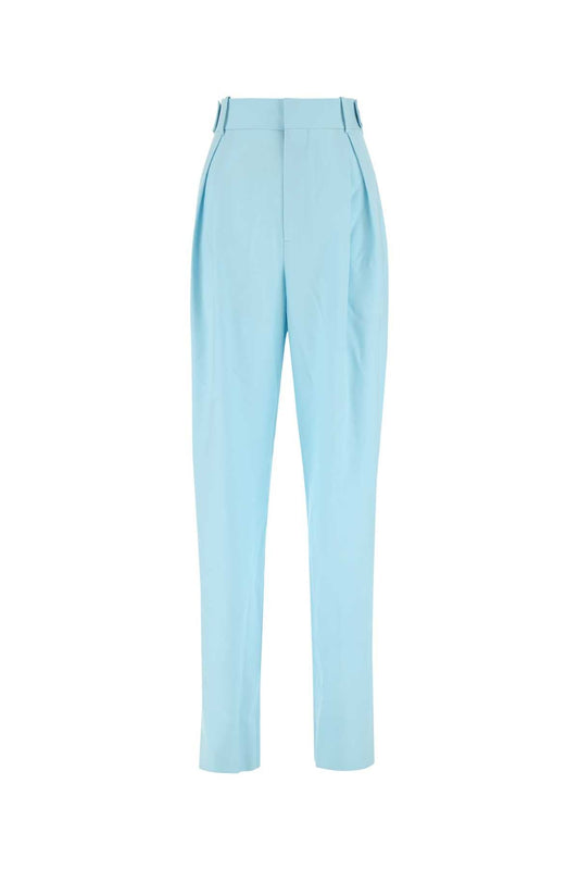 Bottega Veneta Women Pastel Light-Blue Wool Wide-Leg Pant