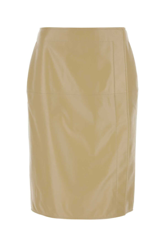 Bottega Veneta Women Beige Leather Skirt