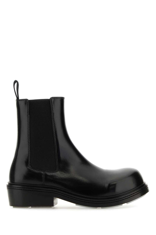 Bottega Veneta Men Black Leather Fireman Ankle Boots