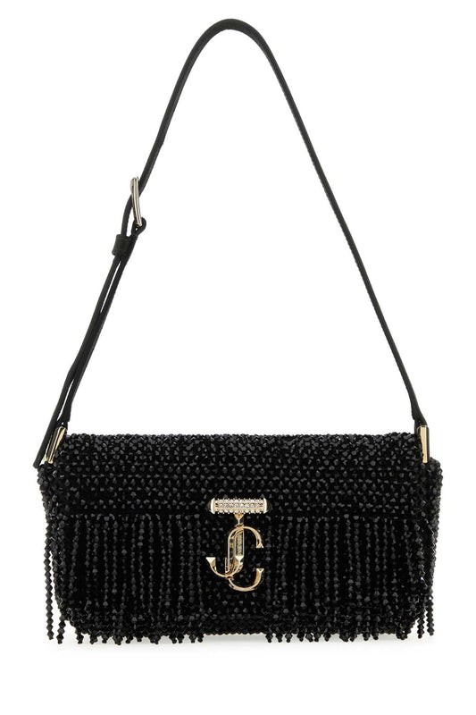 Jimmy Choo Women Black Satin Mini Avenue Shoulder Bag
