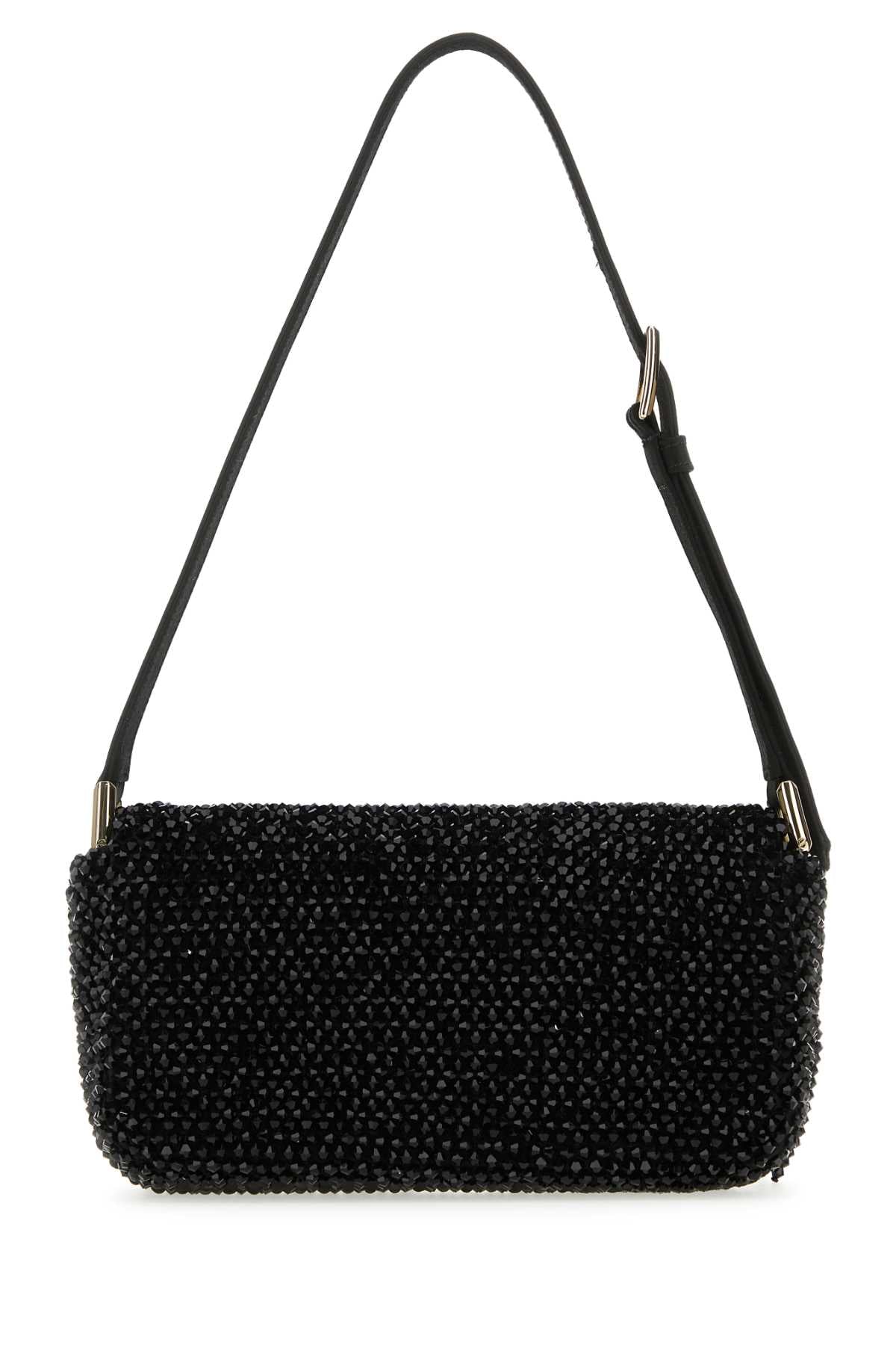 Jimmy Choo Women Black Satin Mini Avenue Shoulder Bag