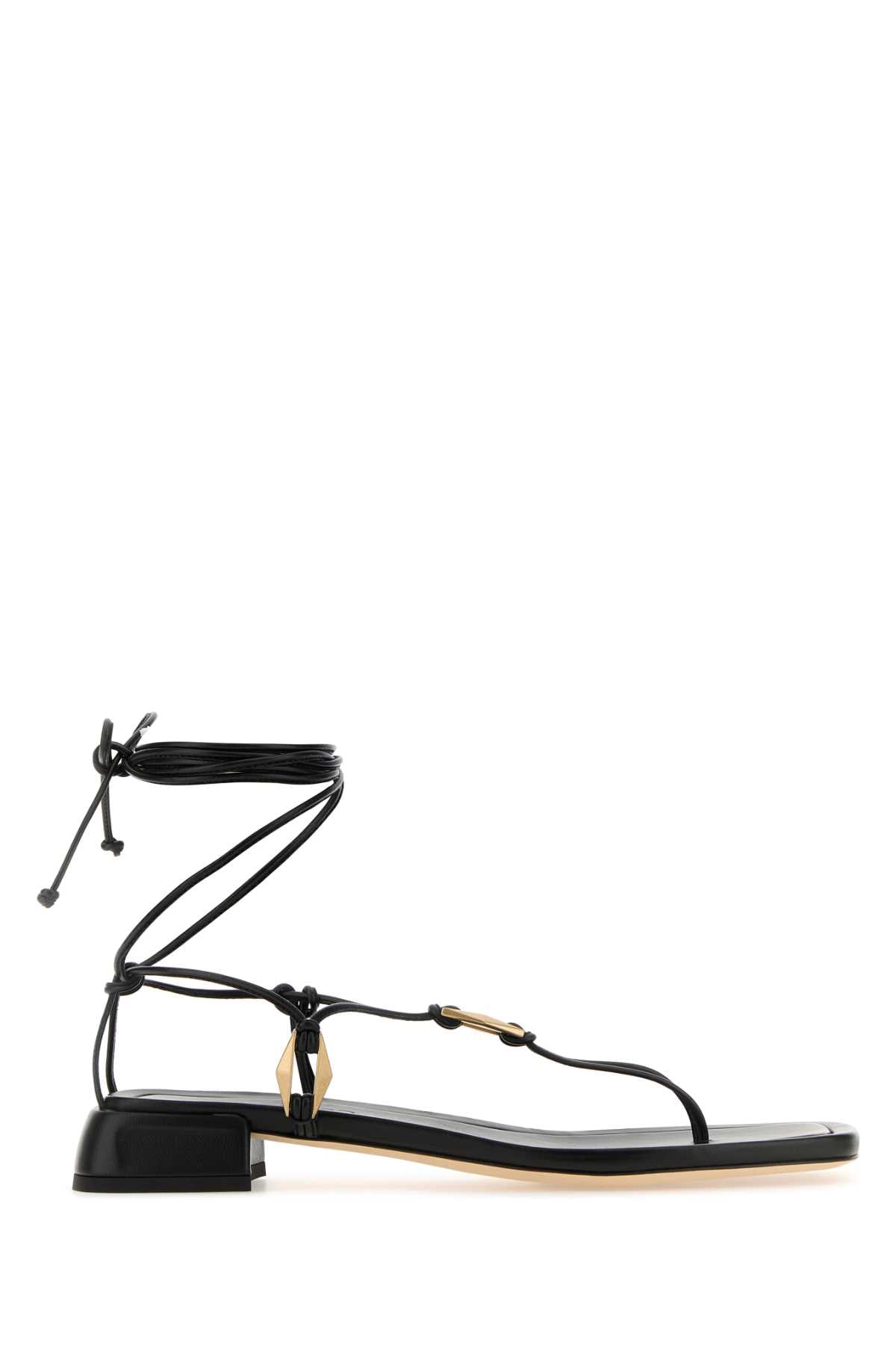 Jimmy Choo Women Black Nappa Leather Onyxia Thong Sandals