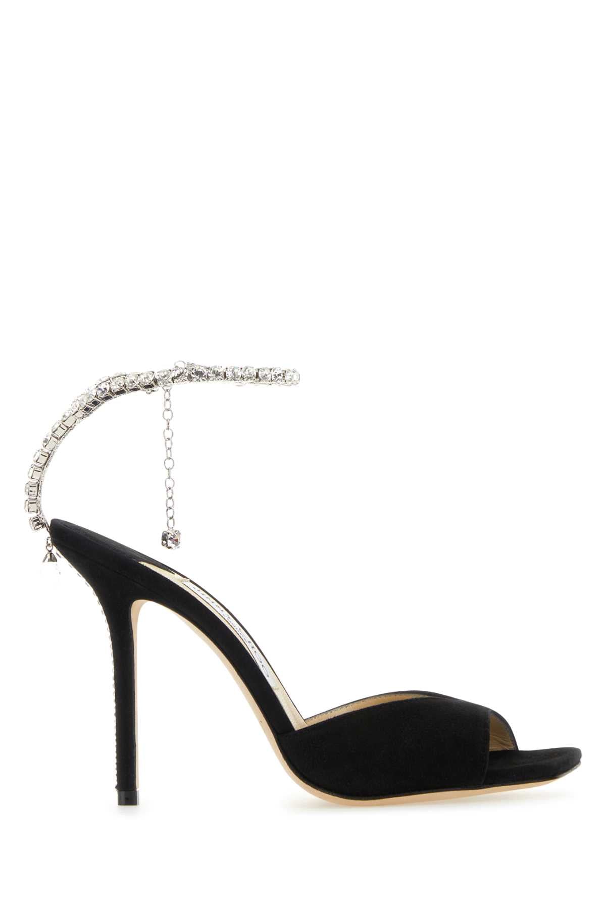 Jimmy Choo Women Black Suede Saeda 100 Sandals