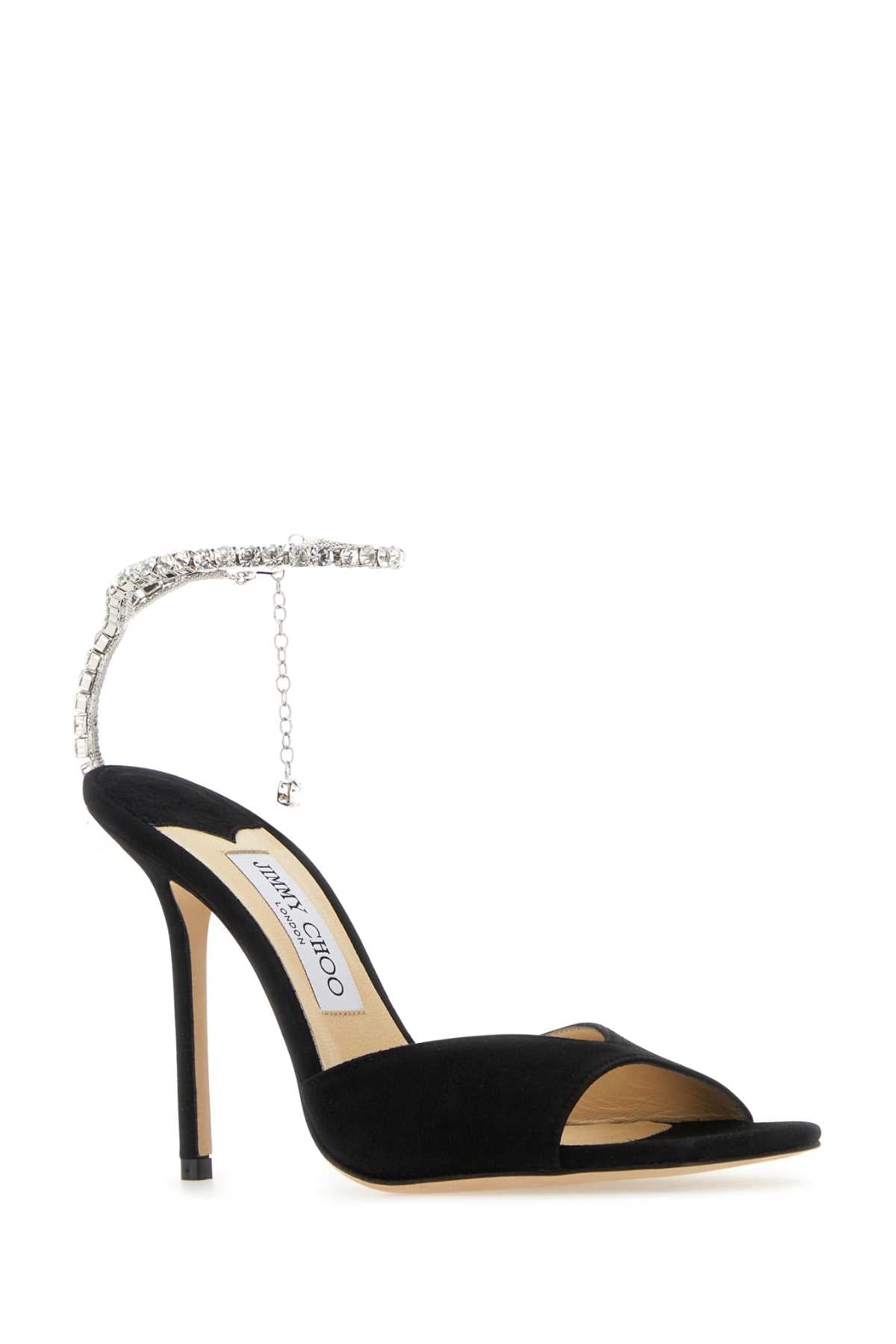 Jimmy Choo Women Black Suede Saeda 100 Sandals