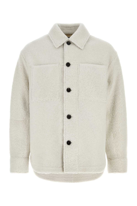 Bottega Veneta Men Chalk Shearling Oversize Shirt