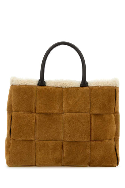 Bottega Veneta Men Camel Suede Small Arco Shopping Bag