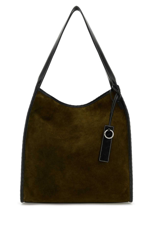 Bottega Veneta Men Army Green Suede Corriere Shopping Bag