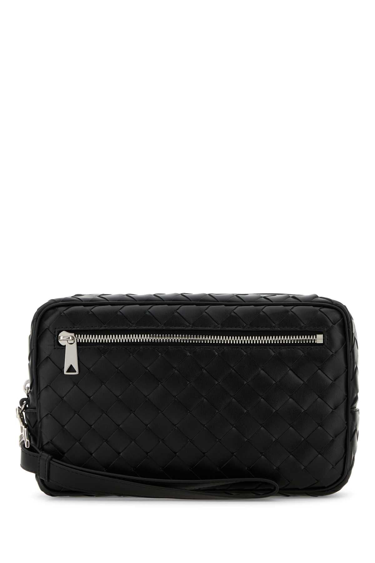 Bottega Veneta Men Black Leather Intrecciato Clutch