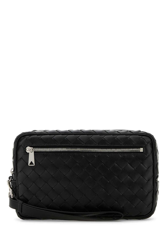 Bottega Veneta Men Black Leather Intrecciato Clutch