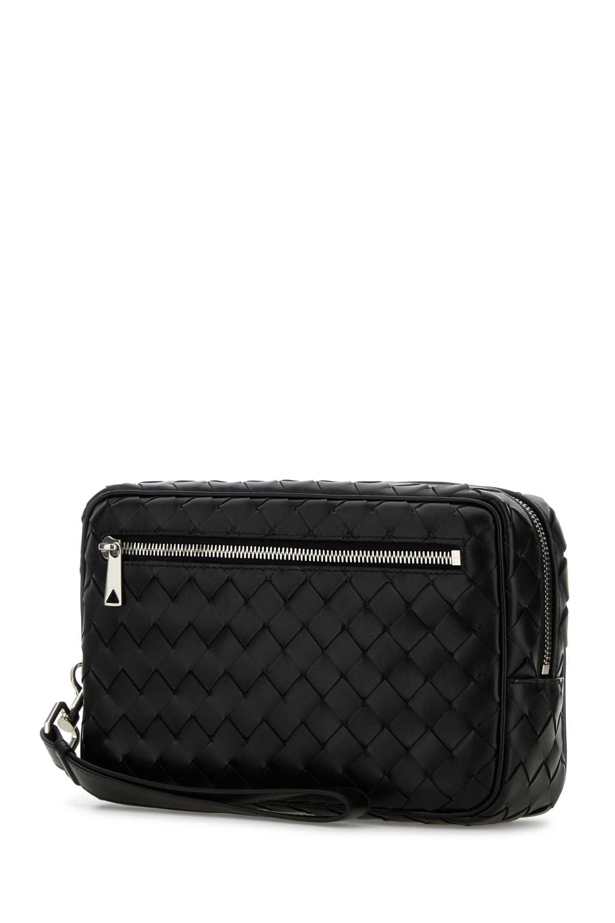 Bottega Veneta Men Black Leather Intrecciato Clutch