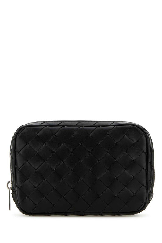 Bottega Veneta Men Black Leather Small Intrecciato Beauty Case