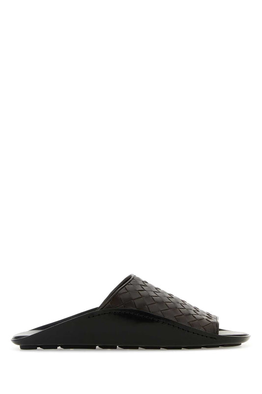 Bottega Veneta Men Brown Leather Wave Slippers