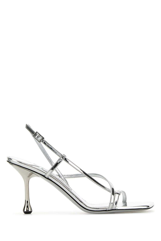 Jimmy Choo Women Silver Leather Etana 80 Sandals