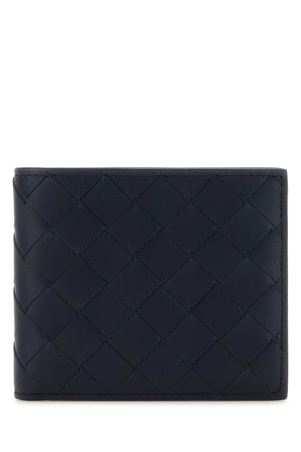 Bottega Veneta Men Navy Blue Leather Intrecciato Wallet