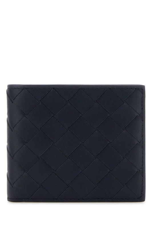 Bottega Veneta Men Navy Blue Leather Intrecciato Wallet