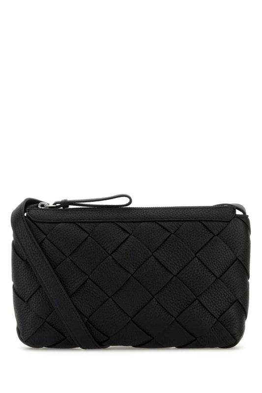 Bottega Veneta Men Black Leather Diago Crossbody Bag