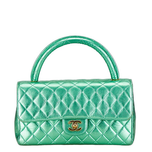 Chanel Leather Coco Mark Matelasse Handbag Green Gold