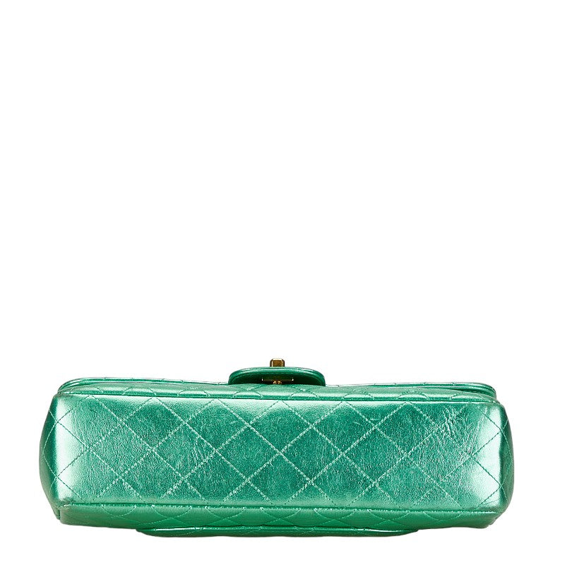 Chanel Leather Coco Mark Matelasse Handbag Green Gold