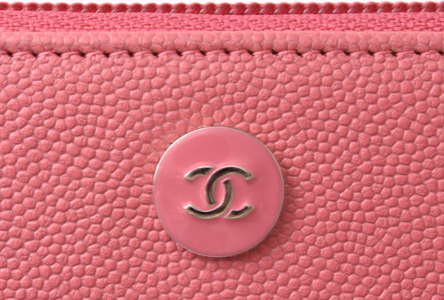 Chanel Leather Long Wallet Round Zipper Rose CC Mark