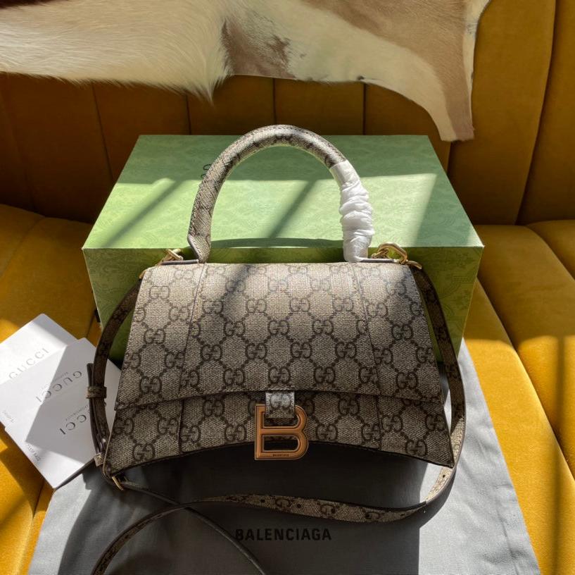 Gucci GG x BALENCIAGA HOURGLASS BAG 22 IN BEIGE EBONY MONOGRAM CANVAS GOLD HARDWARE