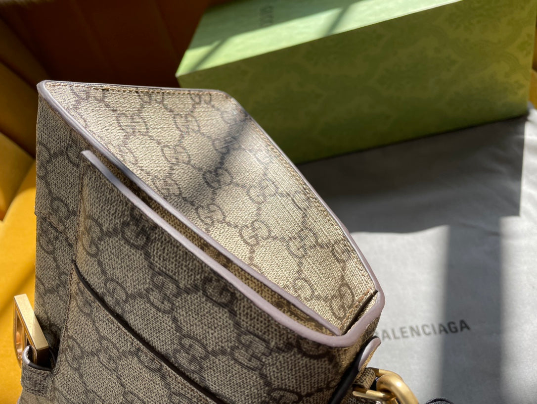 Gucci GG x BALENCIAGA HOURGLASS BAG 22 IN BEIGE EBONY MONOGRAM CANVAS GOLD HARDWARE